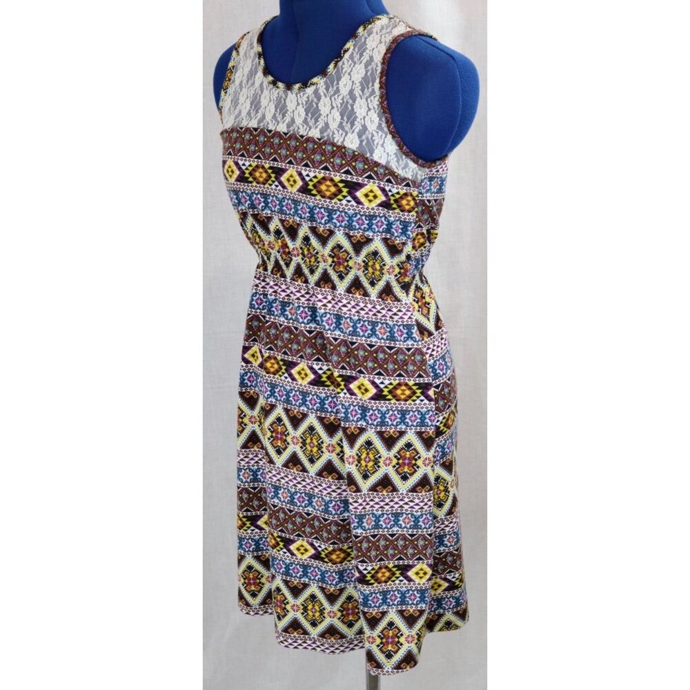 Womens M Tribal Boho Chic Lace Mini Dress Festival Artsian Capsule Multicolor - Picture 2 of 7